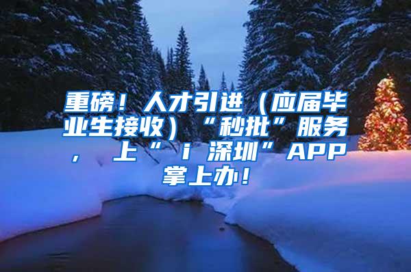 重磅！人才引进（应届毕业生接收）“秒批”服务， 上“ i 深圳”APP掌上办！