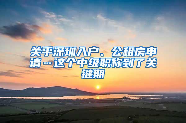 关乎深圳入户、公租房申请…这个中级职称到了关键期