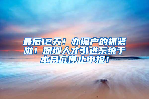 最后12天！办深户的抓紧啦！深圳人才引进系统于本月底停止申报！