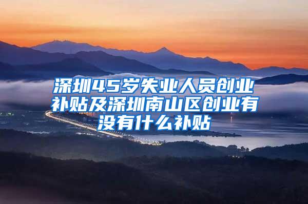 深圳45岁失业人员创业补贴及深圳南山区创业有没有什么补贴