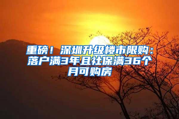 重磅！深圳升级楼市限购：落户满3年且社保满36个月可购房
