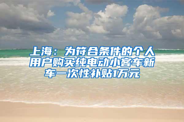 上海：为符合条件的个人用户购买纯电动小客车新车一次性补贴1万元