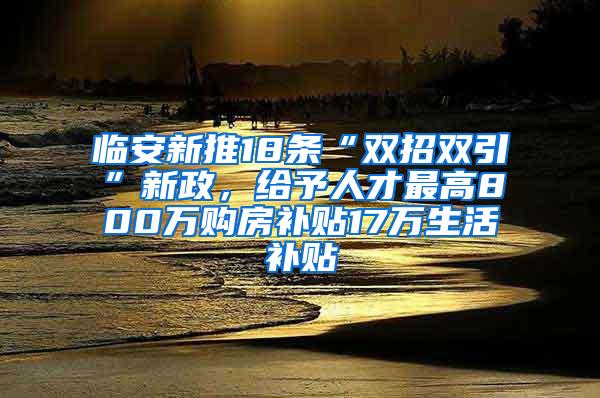 临安新推18条“双招双引”新政，给予人才最高800万购房补贴17万生活补贴