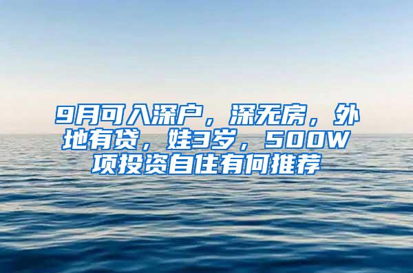 9月可入深户，深无房，外地有贷，娃3岁，500W项投资自住有何推荐