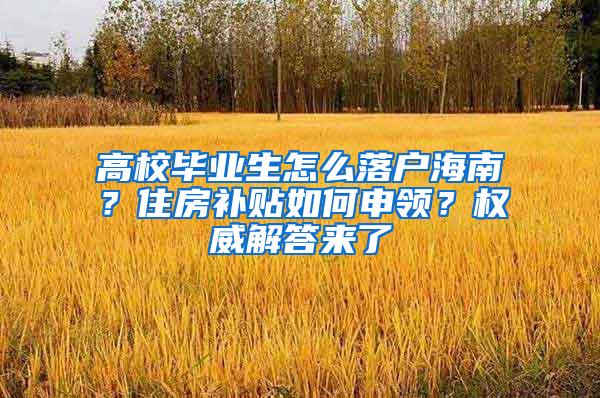 高校毕业生怎么落户海南？住房补贴如何申领？权威解答来了