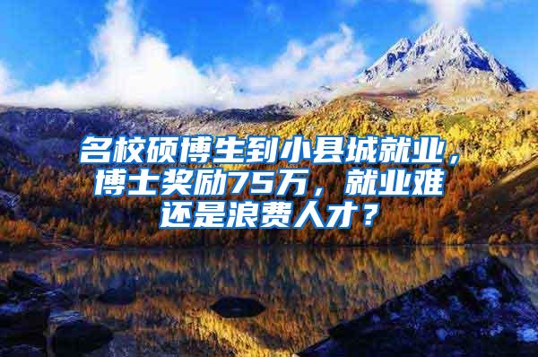 名校硕博生到小县城就业，博士奖励75万，就业难还是浪费人才？