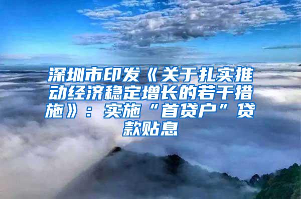 深圳市印发《关于扎实推动经济稳定增长的若干措施》：实施“首贷户”贷款贴息