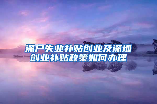 深户失业补贴创业及深圳创业补贴政策如何办理