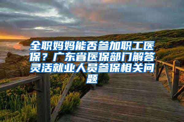 全职妈妈能否参加职工医保？广东省医保部门解答灵活就业人员参保相关问题