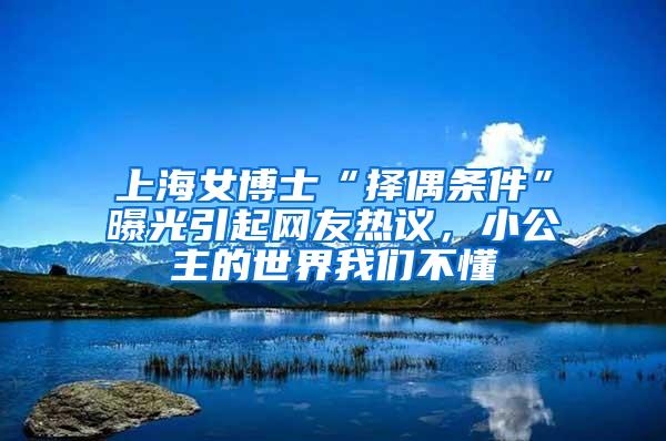 上海女博士“择偶条件”曝光引起网友热议，小公主的世界我们不懂