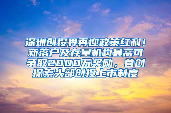 深圳创投界再迎政策红利！新落户及存量机构最高可争取2000万奖励，首创探索头部创投上市制度