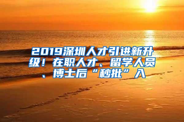 2019深圳人才引进新升级！在职人才、留学人员、博士后“秒批”入