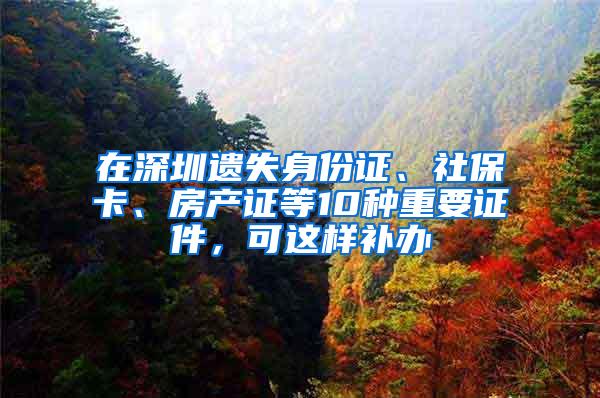 在深圳遗失身份证、社保卡、房产证等10种重要证件，可这样补办