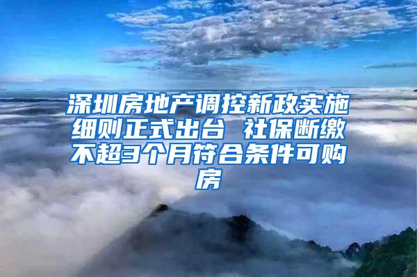 深圳房地产调控新政实施细则正式出台 社保断缴不超3个月符合条件可购房