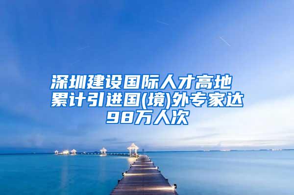 深圳建设国际人才高地 累计引进国(境)外专家达98万人次