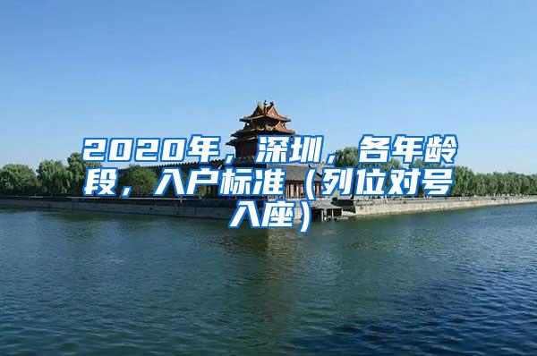 2020年，深圳，各年龄段，入户标准（列位对号入座）