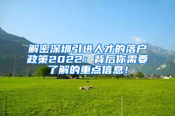 解密深圳引进人才的落户政策2022：背后你需要了解的重点信息！