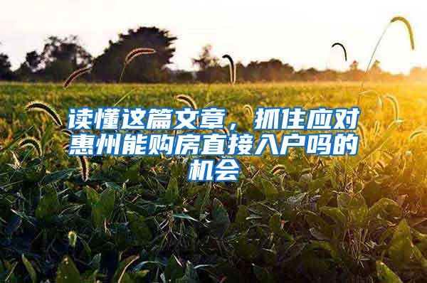 读懂这篇文章，抓住应对惠州能购房直接入户吗的机会
