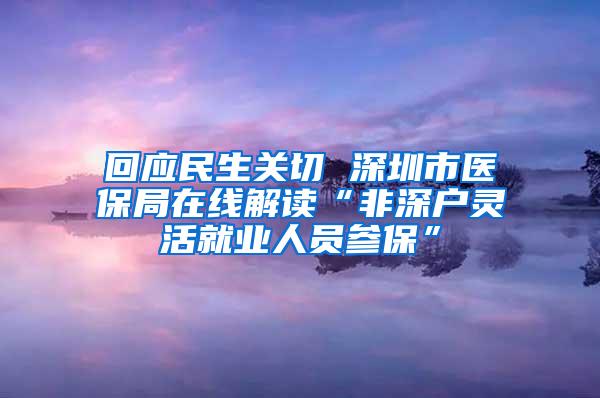 回应民生关切 深圳市医保局在线解读“非深户灵活就业人员参保”