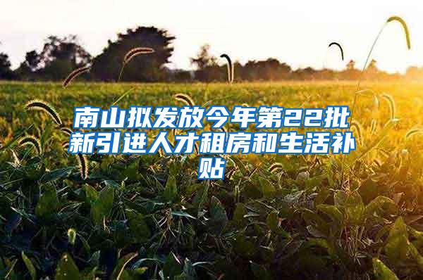 南山拟发放今年第22批新引进人才租房和生活补贴