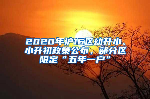 2020年沪16区幼升小、小升初政策公布，部分区限定“五年一户”