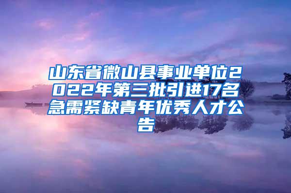 山东省微山县事业单位2022年第三批引进17名急需紧缺青年优秀人才公告