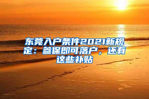 东莞入户条件2021新规定：参保即可落户，还有这些补贴