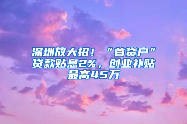 深圳放大招！“首贷户”贷款贴息2%，创业补贴最高45万