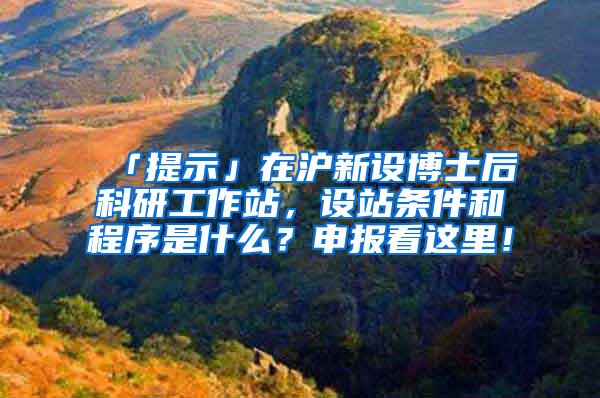 「提示」在沪新设博士后科研工作站，设站条件和程序是什么？申报看这里！