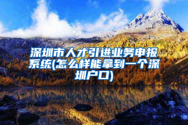 深圳市人才引进业务申报系统(怎么样能拿到一个深圳户口)