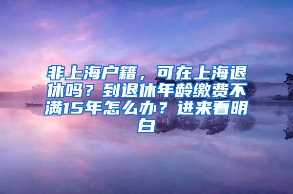 非上海户籍，可在上海退休吗？到退休年龄缴费不满15年怎么办？进来看明白