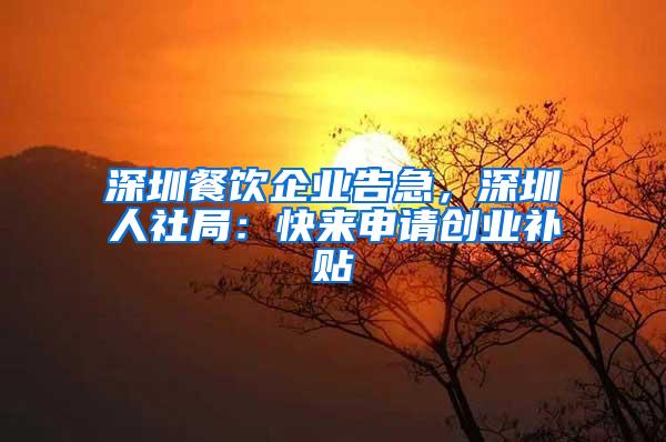 深圳餐饮企业告急，深圳人社局：快来申请创业补贴