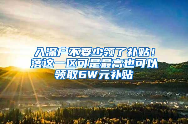 入深户不要少领了补贴！落这一区可是最高也可以领取6W元补贴