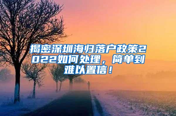 揭密深圳海归落户政策2022如何处理，简单到难以置信！