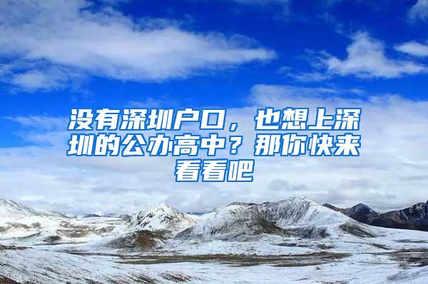 没有深圳户口，也想上深圳的公办高中？那你快来看看吧