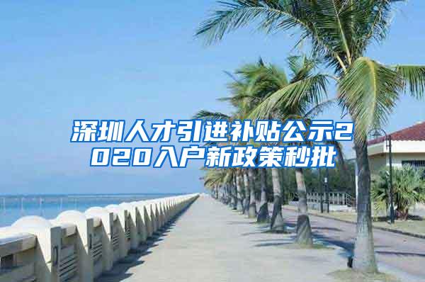 深圳人才引进补贴公示2020入户新政策秒批