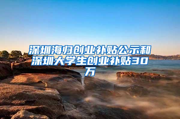 深圳海归创业补贴公示和深圳大学生创业补贴30万