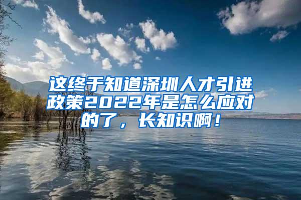 这终于知道深圳人才引进政策2022年是怎么应对的了，长知识啊！