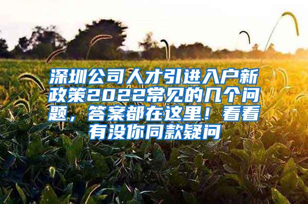 深圳公司人才引进入户新政策2022常见的几个问题，答案都在这里！看看有没你同款疑问