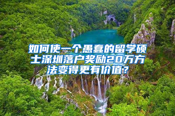 如何使一个愚蠢的留学硕士深圳落户奖励20万方法变得更有价值？