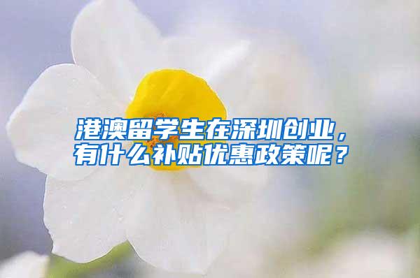 港澳留学生在深圳创业，有什么补贴优惠政策呢？