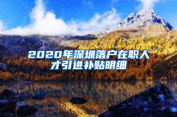 2020年深圳落户在职人才引进补贴明细