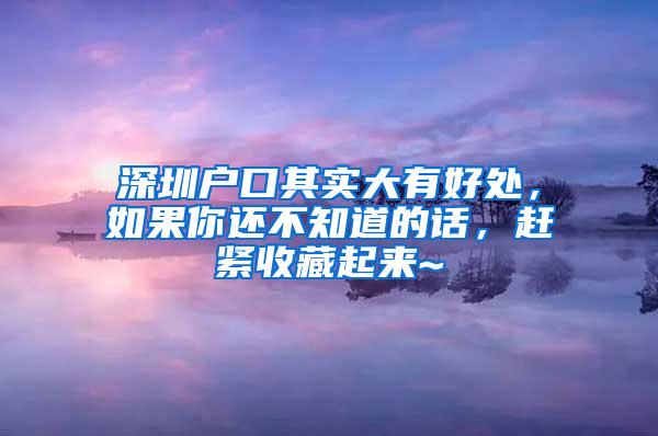 深圳户口其实大有好处，如果你还不知道的话，赶紧收藏起来~