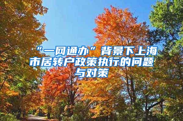 “一网通办”背景下上海市居转户政策执行的问题与对策