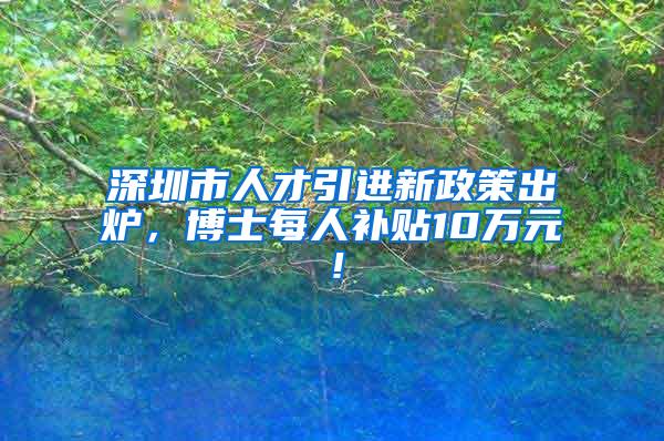 深圳市人才引进新政策出炉，博士每人补贴10万元！