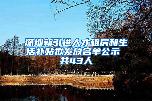 深圳新引进人才租房和生活补贴拟发放名单公示 共43人