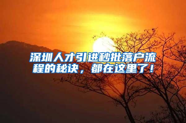 深圳人才引进秒批落户流程的秘诀，都在这里了！