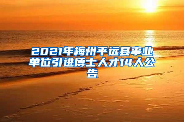 2021年梅州平远县事业单位引进博士人才14人公告