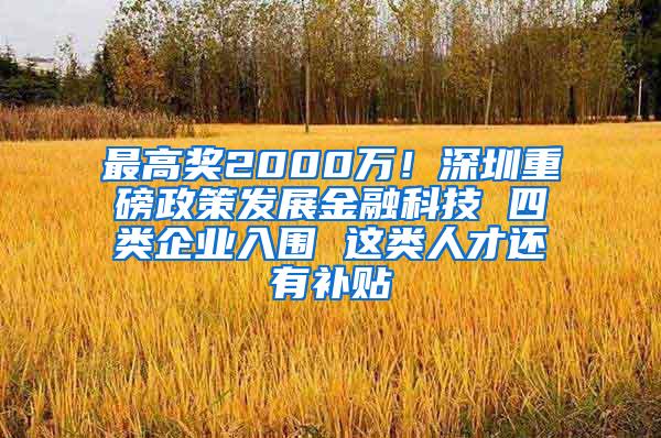 最高奖2000万！深圳重磅政策发展金融科技 四类企业入围 这类人才还有补贴