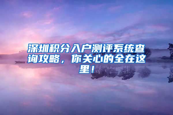 深圳积分入户测评系统查询攻略，你关心的全在这里！